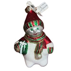 Vintage Dept. 56 Snowman Christmas Ornament, Hand Blown Glass, Scarf, Ski Hat